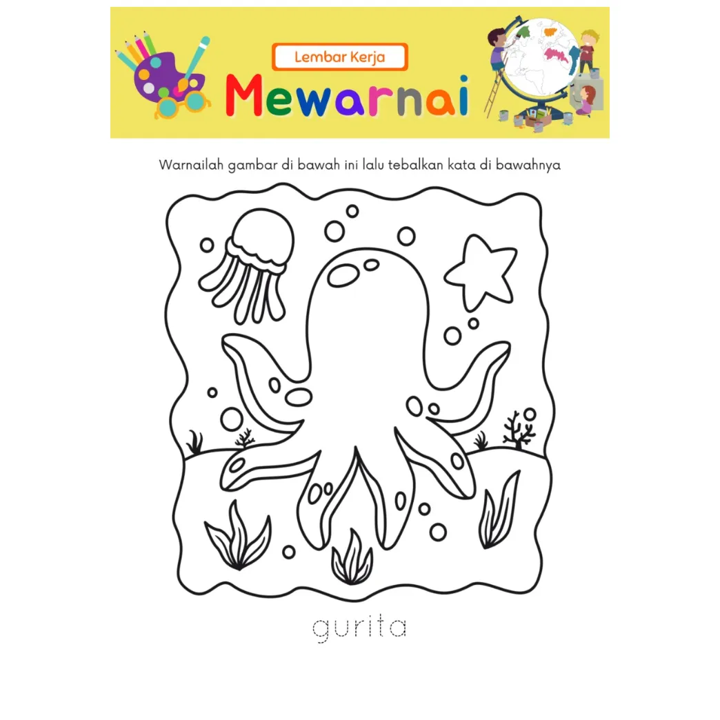 Jual lembar kerja mewarnai / lembar sketsa mewarnai / gambar sketsa