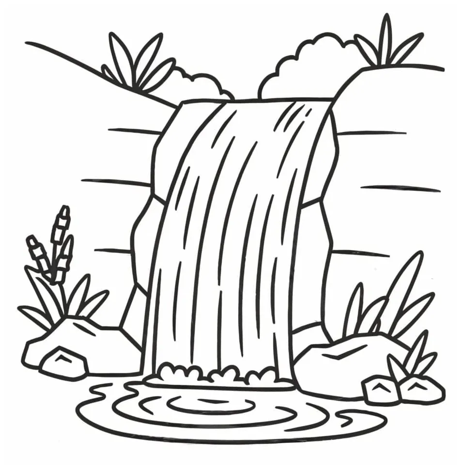 Gambar mewarnai Air terjun lucu siap cetak