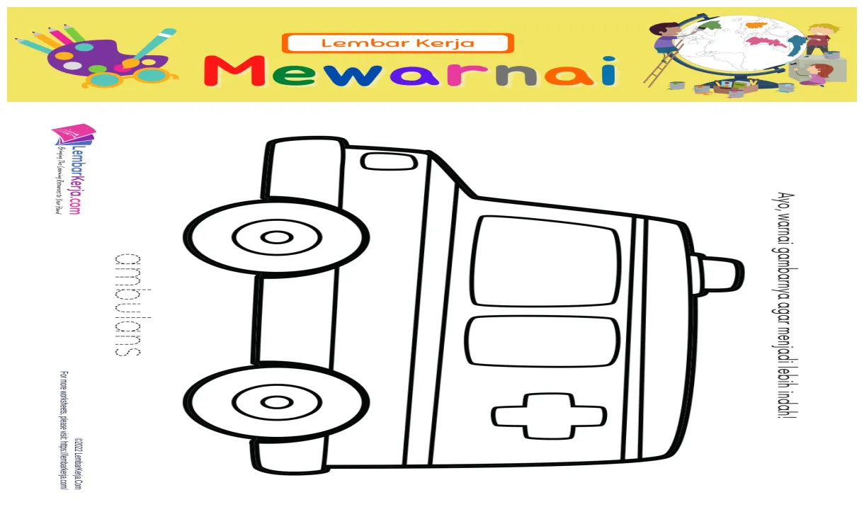 Mewarnai gambar ambulans lembarkerja