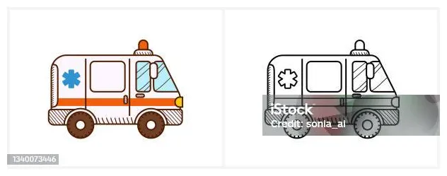 Halaman mewarnai mobil ambulans tampilan samping ambulans ilustrasi