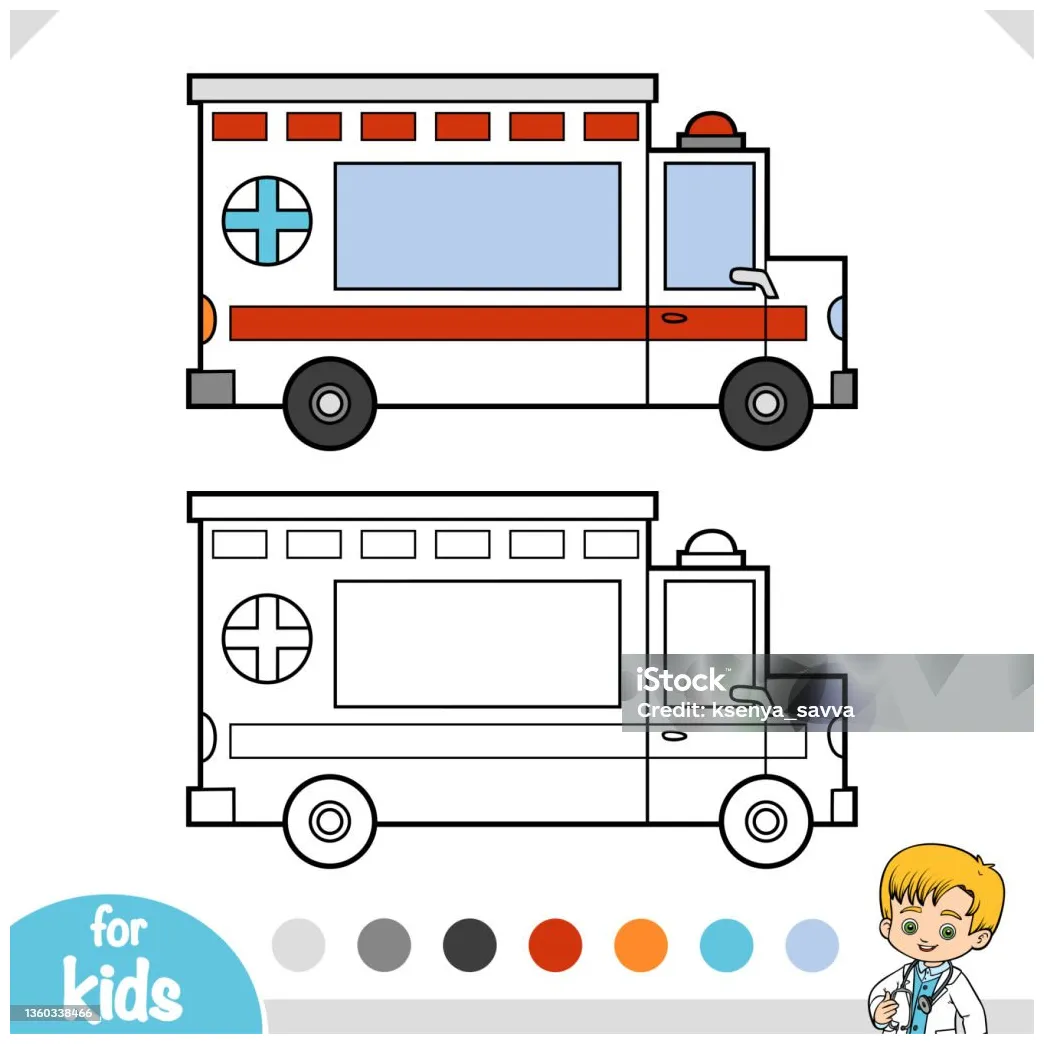 Gambar mewarnai Buku mewarnai untuk anakanak mobil ambulans ilustrasi stok unduh siap cetak