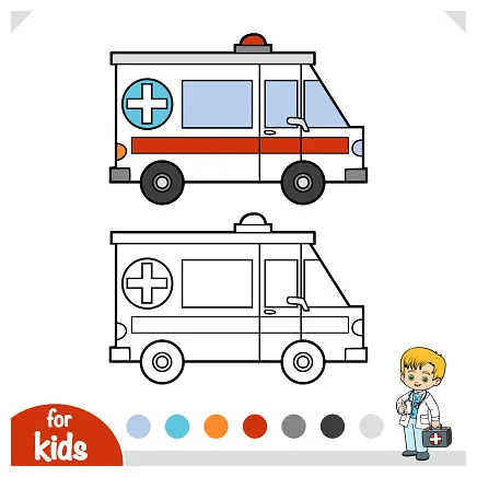Gambar mewarnai Buku mewarnai untuk anakanak mobil ambulans ilustrasi stok unduh siap cetak