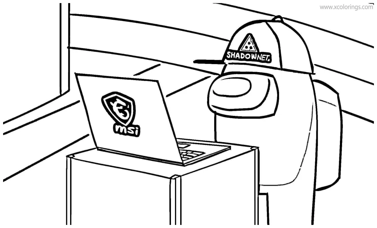 Among us bekerja dengan laptop
