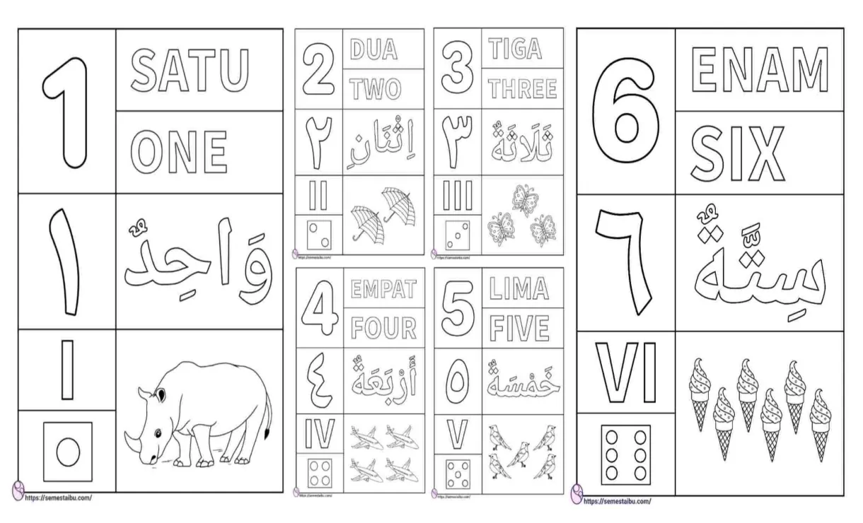 Gambar mewarnai & mengenal angka 1-10