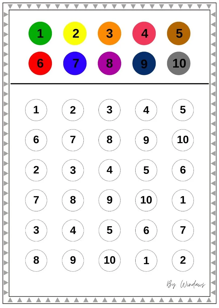 Mewarnai angka 1 10
