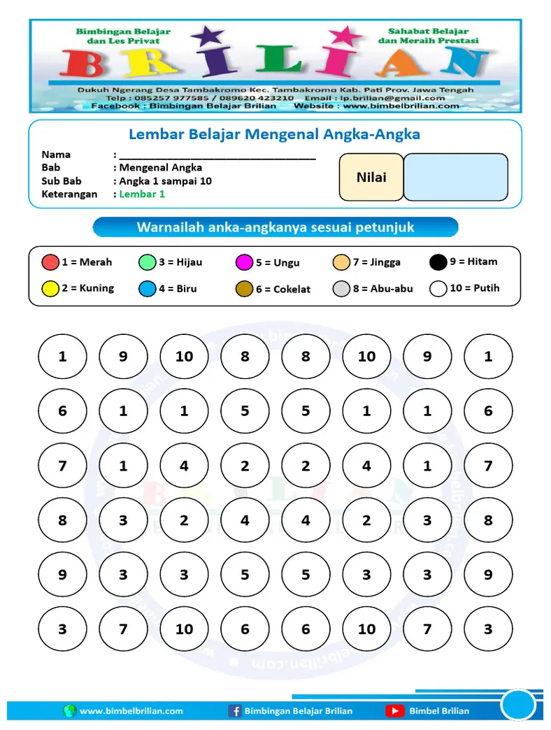 Mewarnai angka 1 sampai 10 pdf
