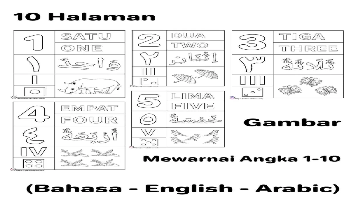 Gambar mewarnai & mengenal angka 1-10