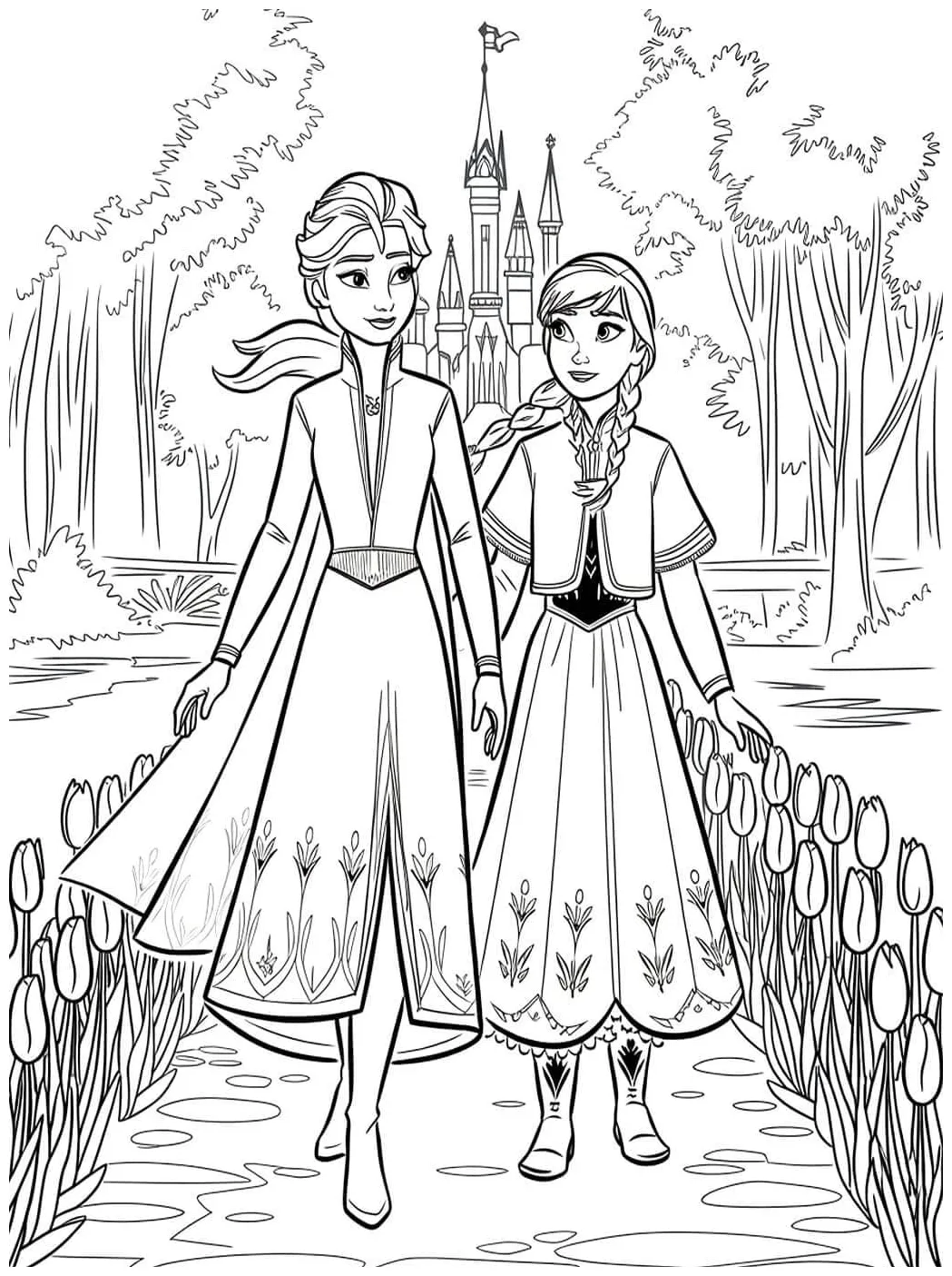 Elsa dan anna dengan tulip