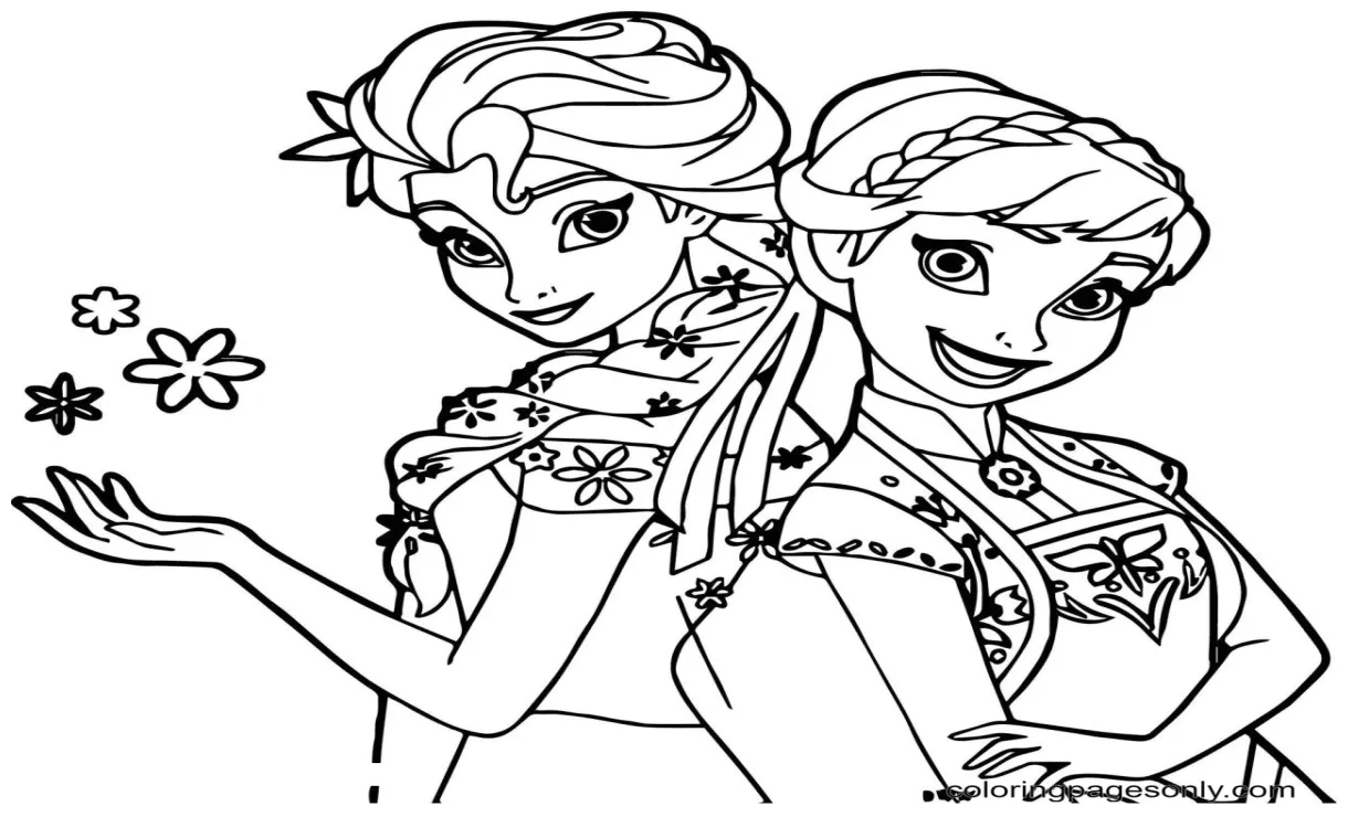 Detail mewarnai elsa dan anna koleksi nomer 9