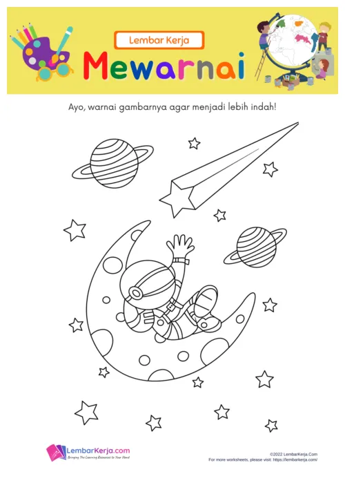 Mewarnai gambar astronaut lembarkerja