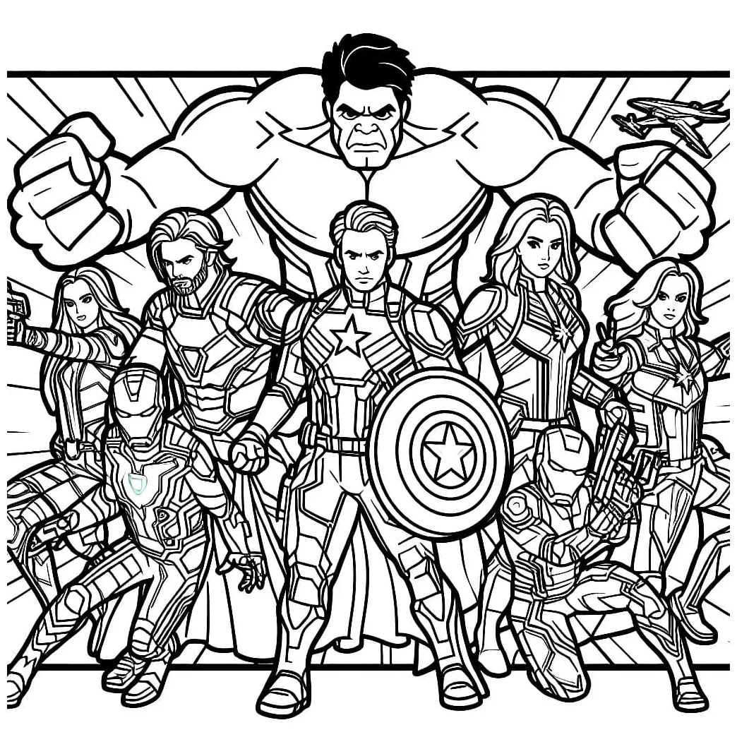 Gambar mewarnai Foto avengers siap cetak