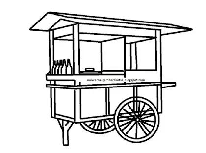Mewarnai Gambar: Mewarnai Gambar Sketsa Gerobak Bakso 1