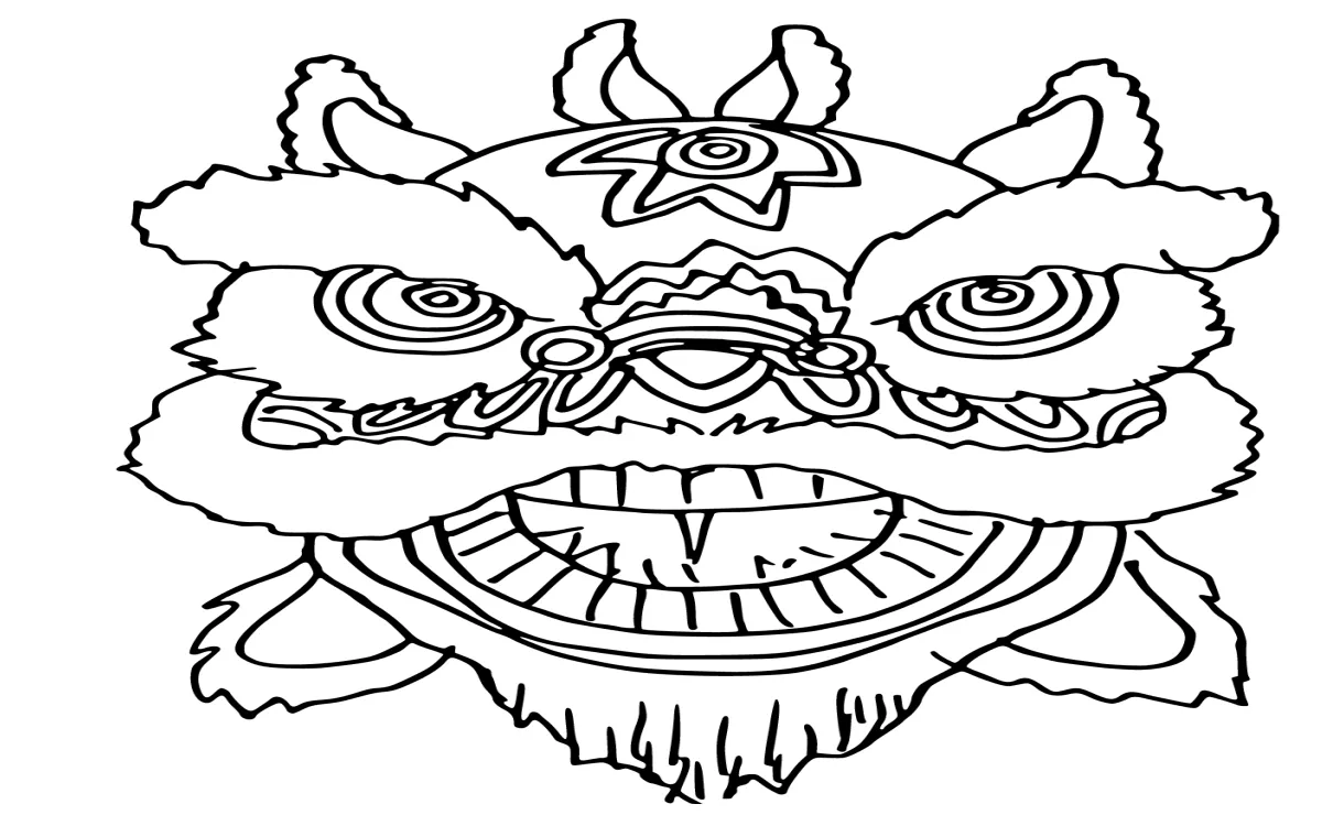Gambar mewarnai Barongsai kepala besar yang bagus siap cetak