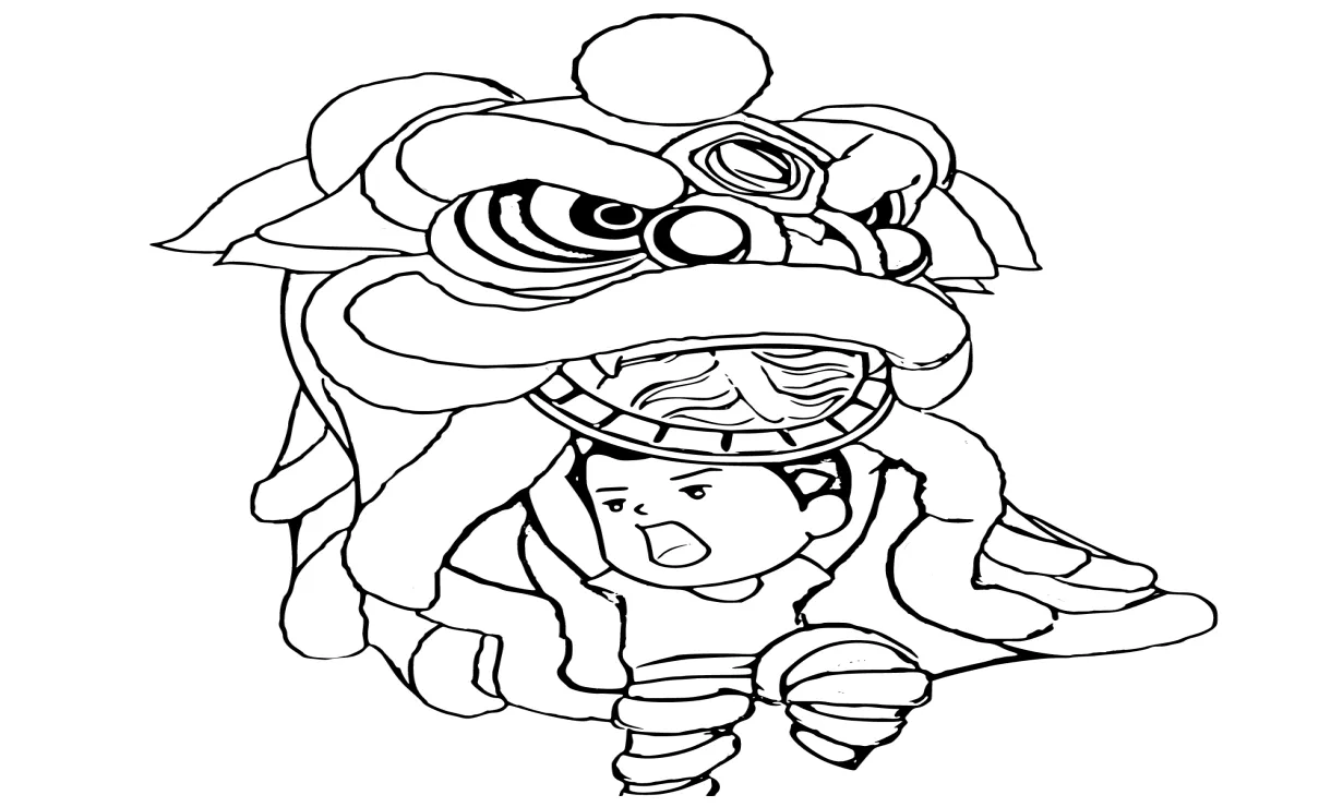 Barongsai dengan anak laki-laki