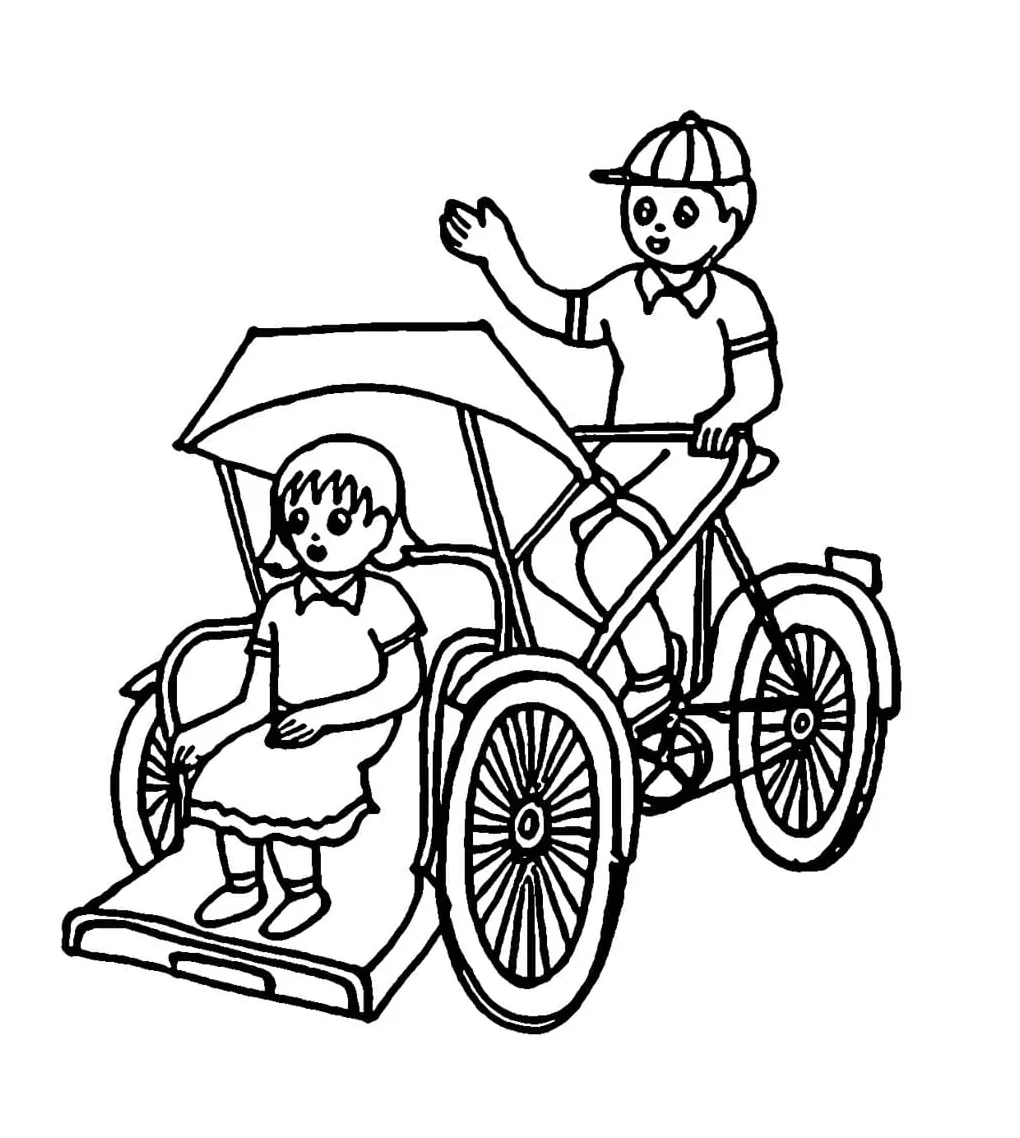 Gadis kecil mengendarai becak
