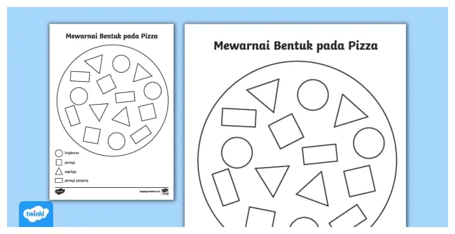 Lembar mewarnai beragam bentuk pada pizza twinkl
