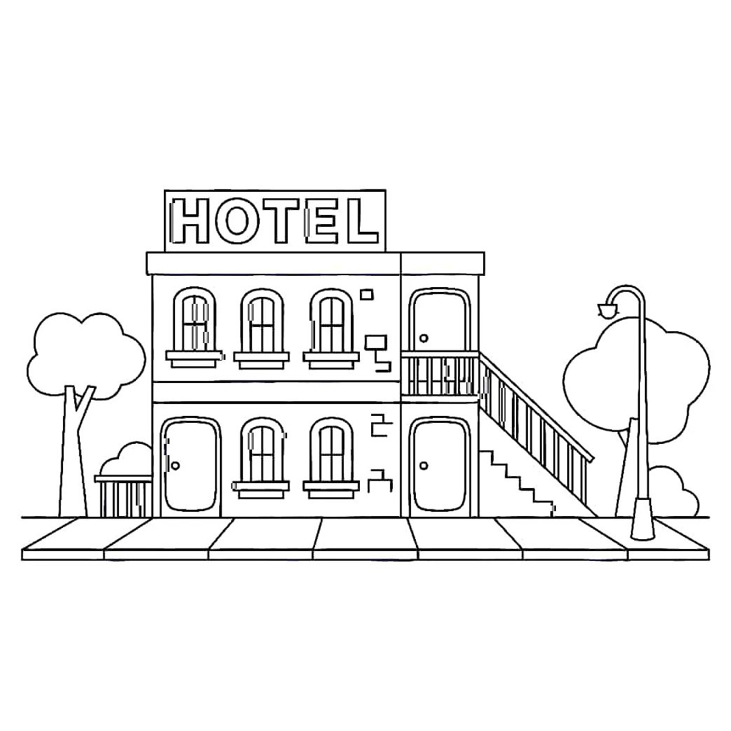 Gambar mewarnai Hotel siap cetak