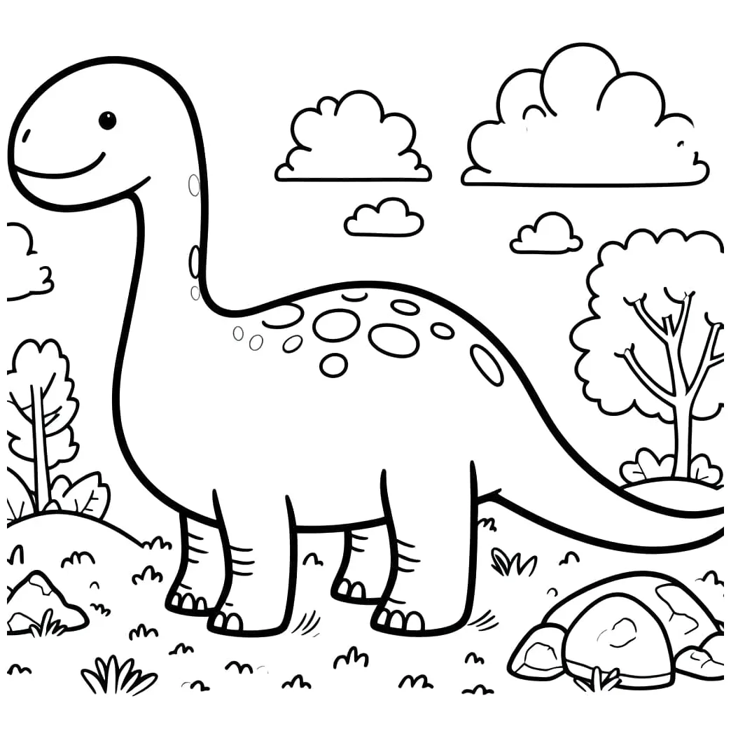 Smiling brontosaurus coloring page download, print or color online