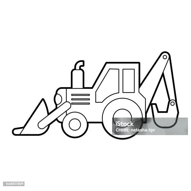 Ilustrasi vektor buldoser gaya ikon dengan kerangka hitam desain logo