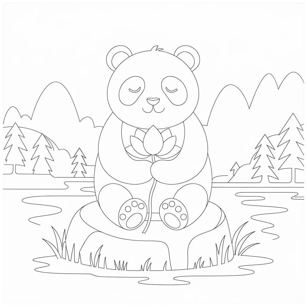 Panda dan bunga teratai