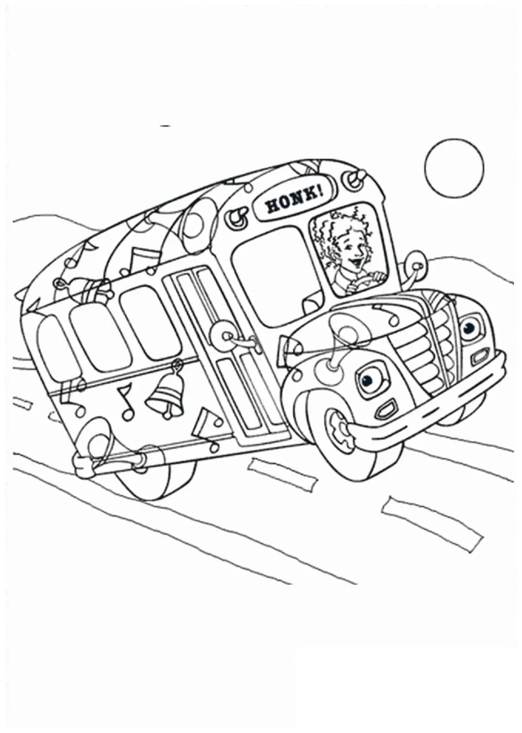 Gambar mewarnai Bus lucu siap cetak