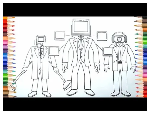 Mewarnai skibidi large tvman, knife camera man, plunger cameraman #