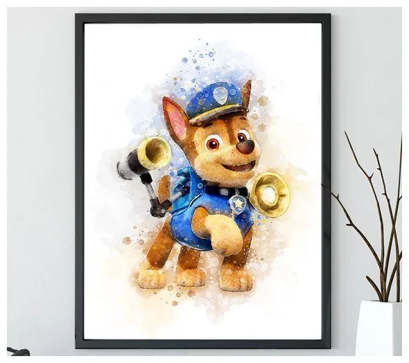 Paw patrol chase print watercolor poster cartoon watercolor art print