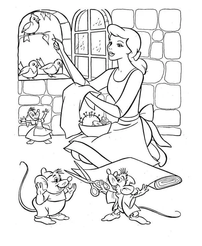 Cinderella sedang menjahit