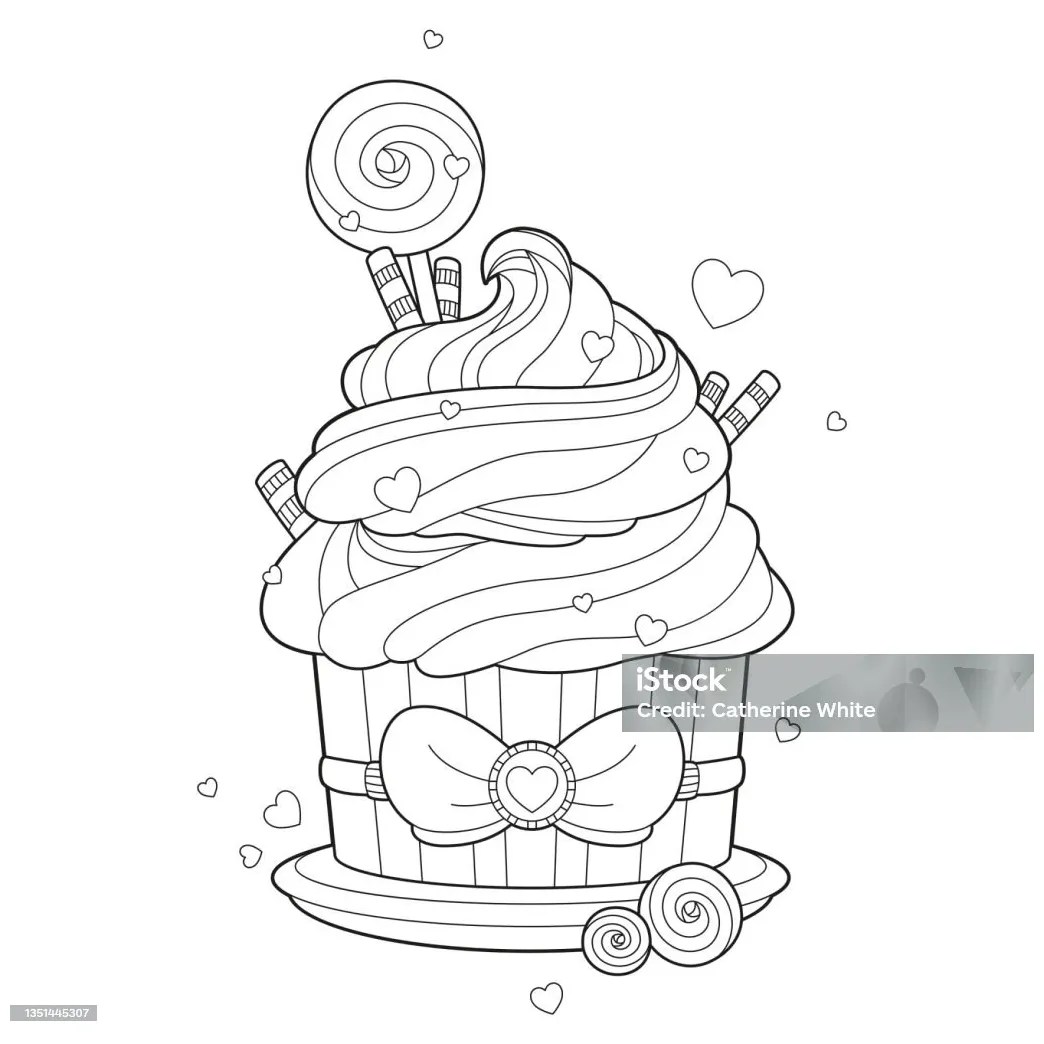 Mewarnai halaman cupcake pernikahan ilustrasi stok unduh gambar