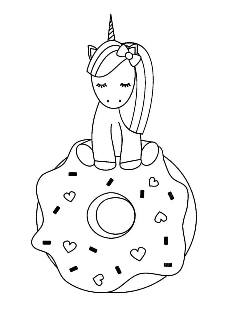 Gambar mewarnai Donat dan unicorn siap cetak