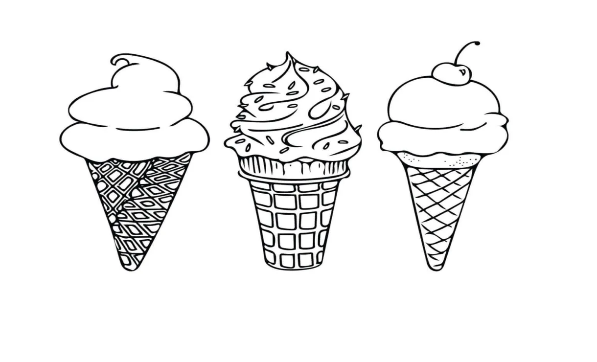 Gambar mewarnai Tiga es krim siap cetak