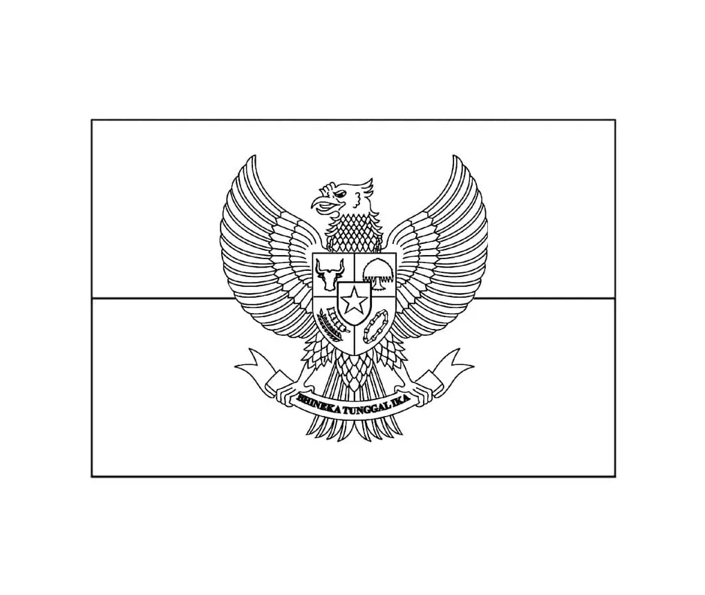 Gambar mewarnai Garuda pancasila dengan bendera indonesia siap cetak