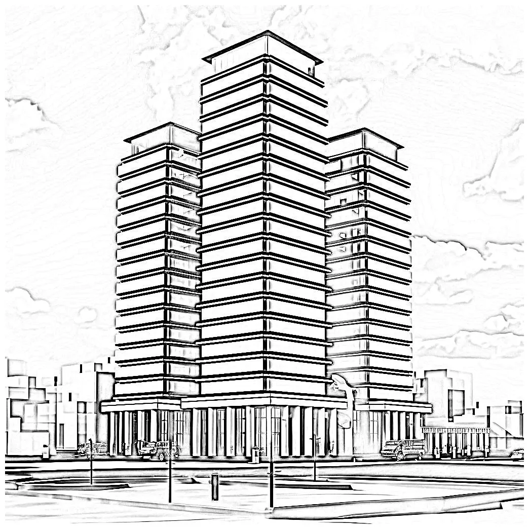 Tiga gedung besar bersebelahan