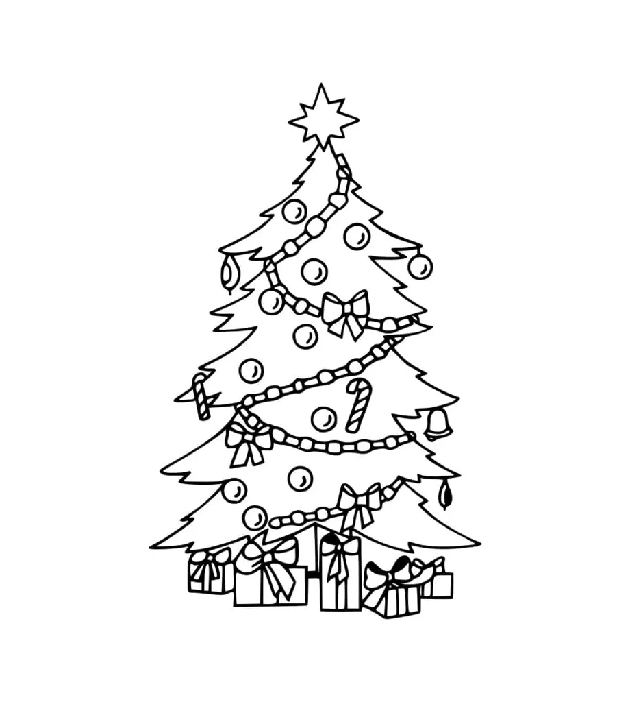 Gambar mewarnai Pohon natal siap cetak
