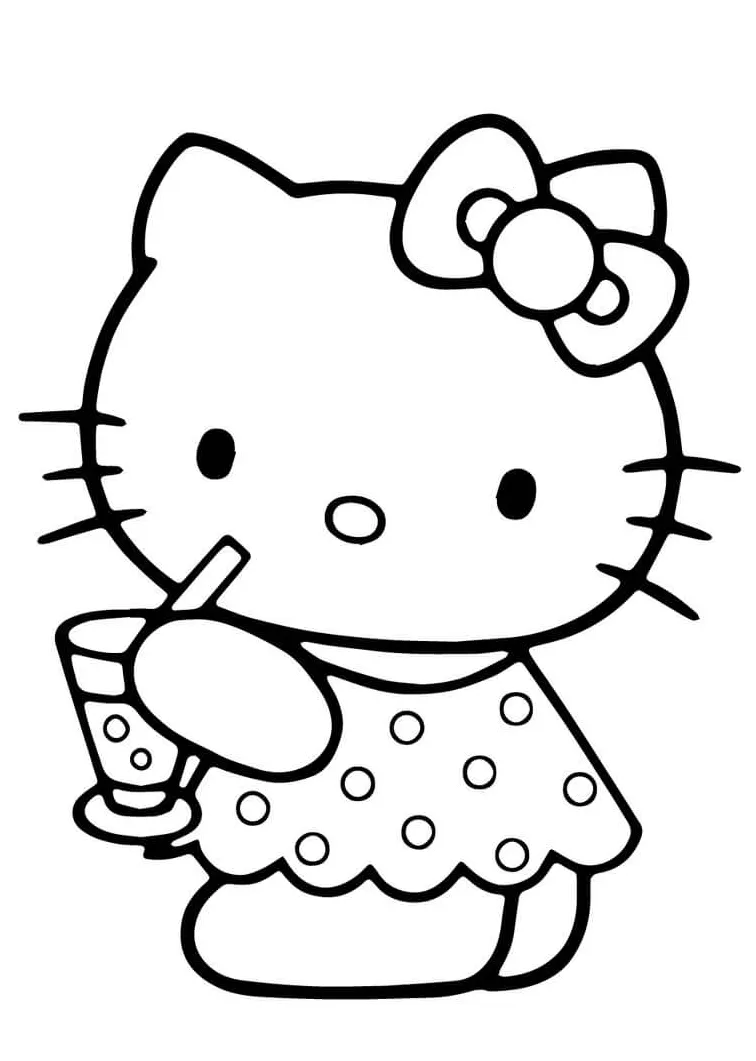 Hello kitty memegang segelas air