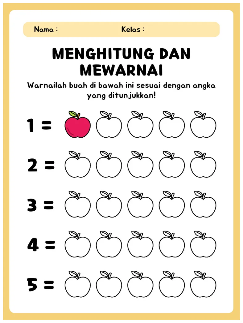 Kuning Putih Sederhana Lembar Kerja Menghitung Dan Mewarnai | PDF