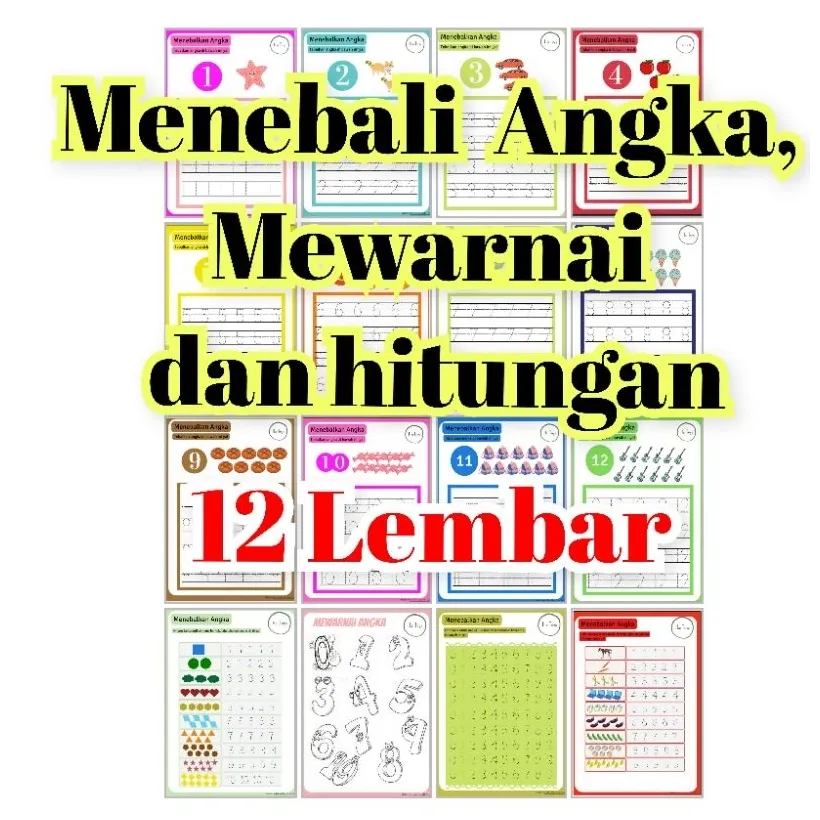 Jual Worksheet / Printable Menebali Angka, Mewarnai dan Hitungan