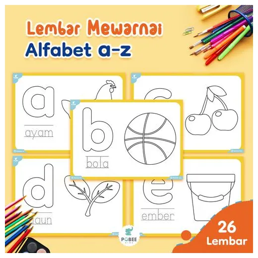 Promo lembar mewarnai gambar huruf dan benda kab