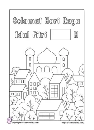 Gambar mewarnai tema idul fitri untuk anak tk sd