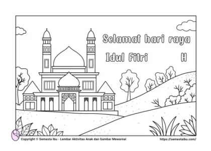 Gambar mewarnai tema idul fitri untuk anak tk sd