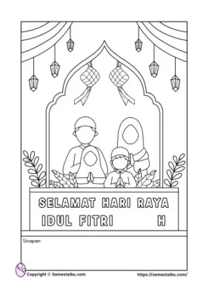 Gambar mewarnai tema idul fitri untuk anak tk sd