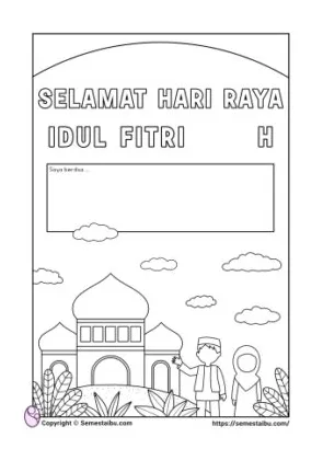 Gambar mewarnai tema idul fitri untuk anak tk sd