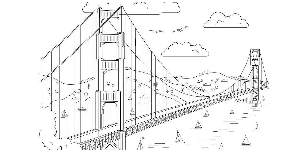Gambar mewarnai Jembatan san francisco siap cetak