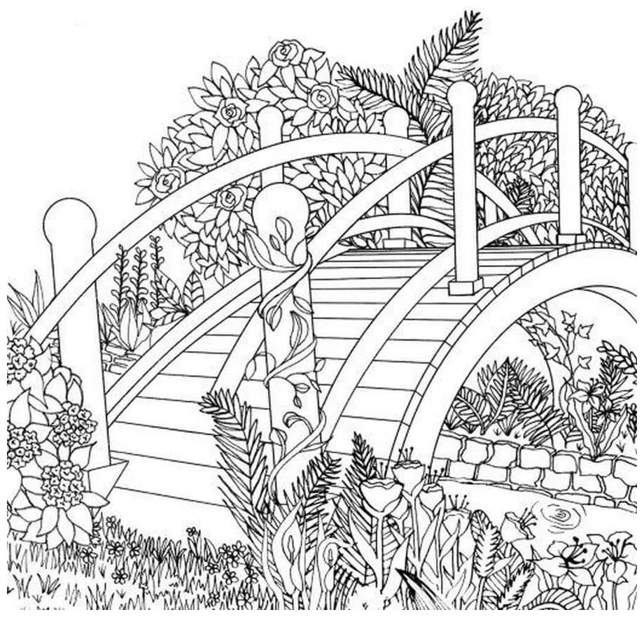 Jembatan dengan daun dan bunga