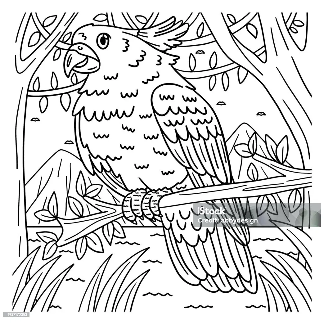 Halaman mewarnai burung kakatua untuk anakanak ilustrasi stok unduh