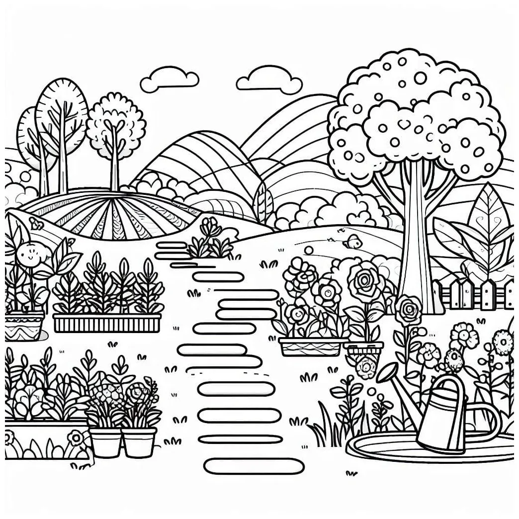 Gambar mewarnai Kebun impian siap cetak