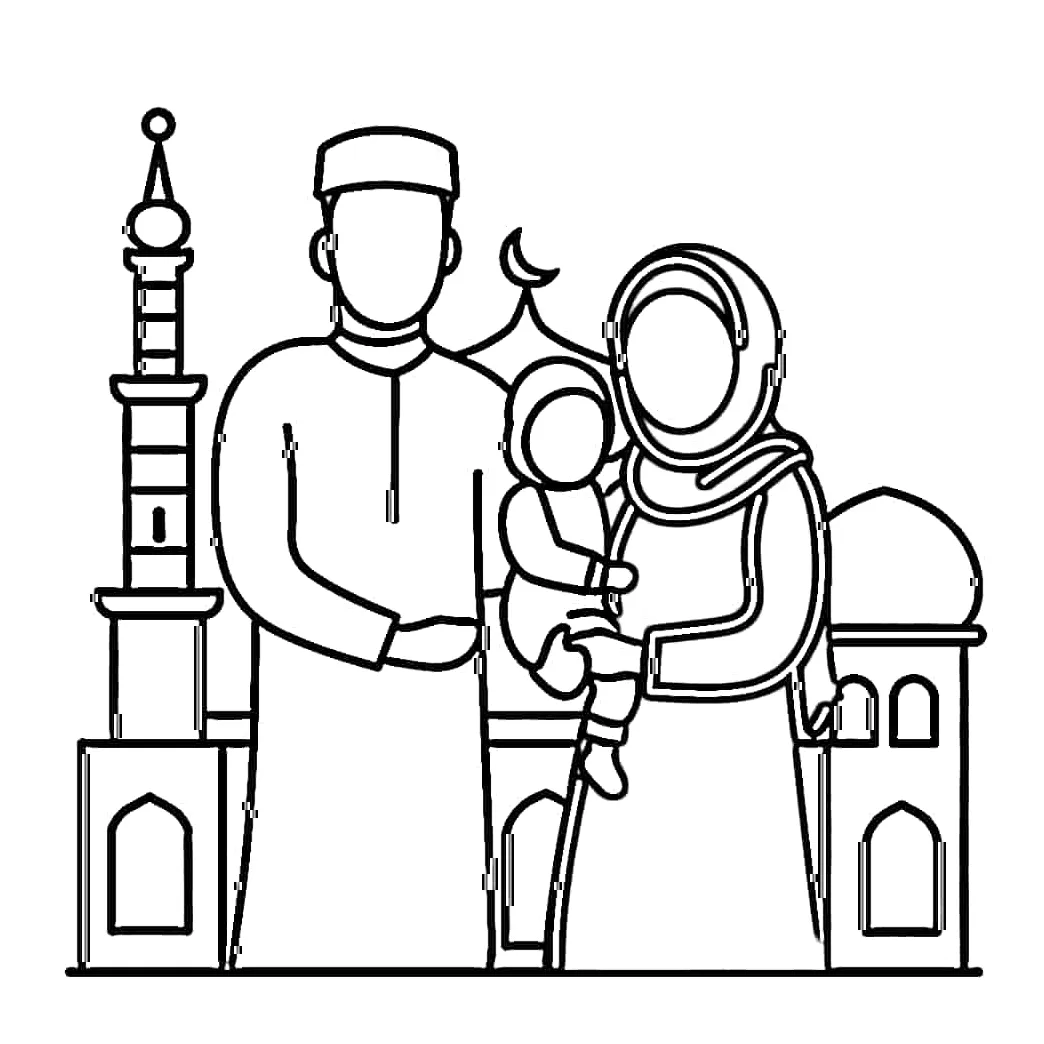 Sketsa keluarga muslim sederhana
