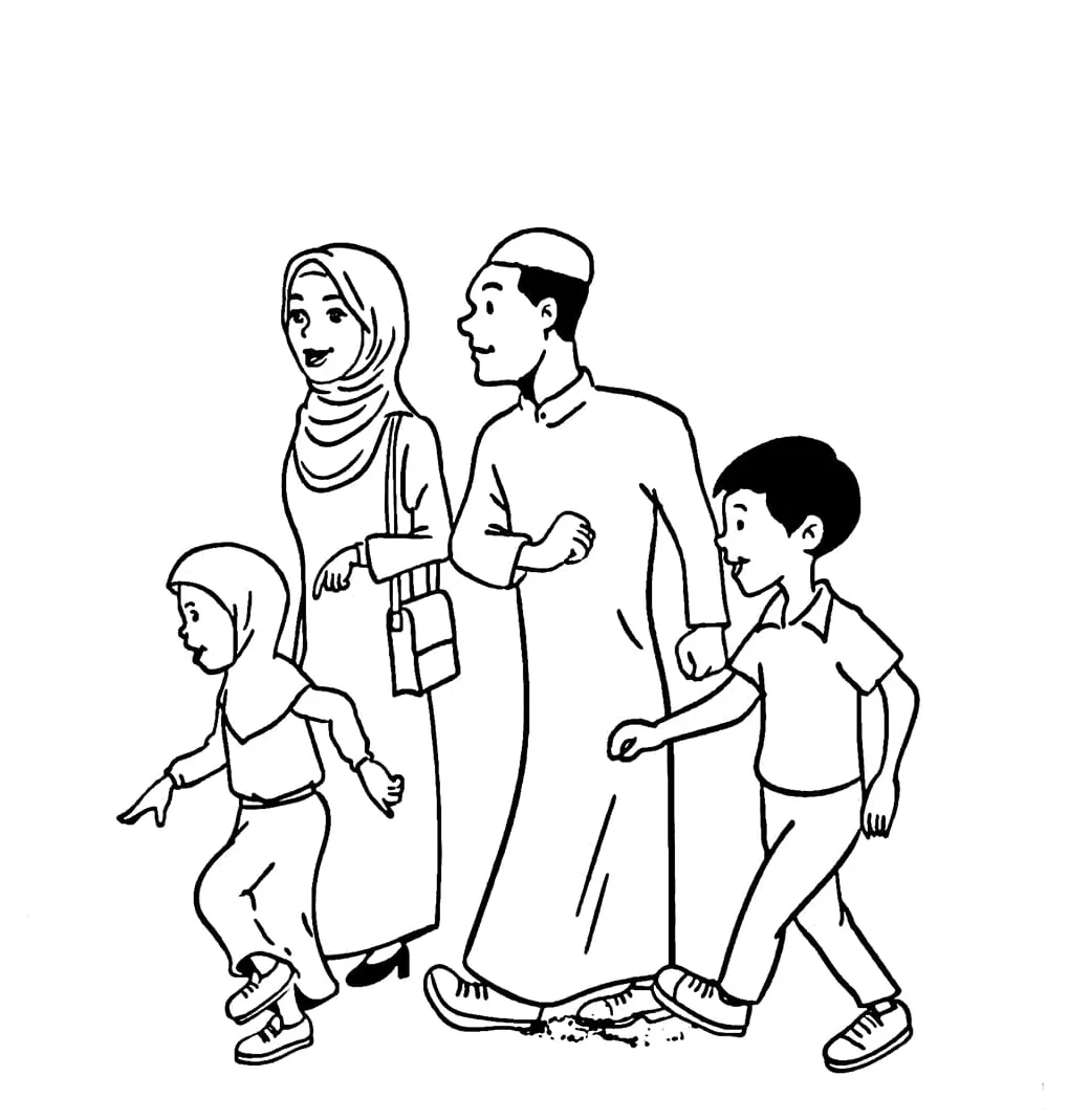 Keluarga muslim berjalan