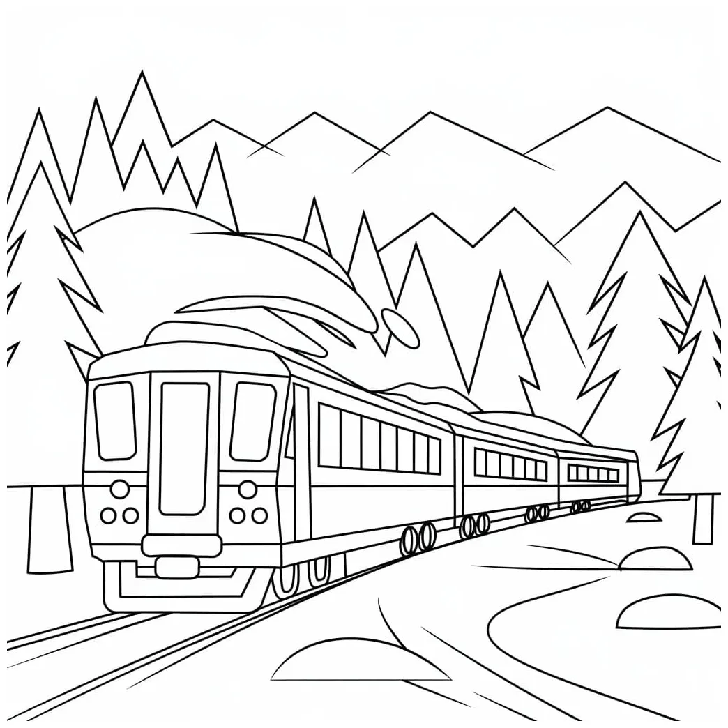 Kereta api dan hutan pinus