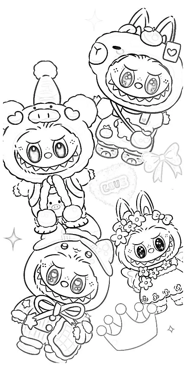 Labubu kleurplaat buku mewarnai, adult coloring pages, gambar